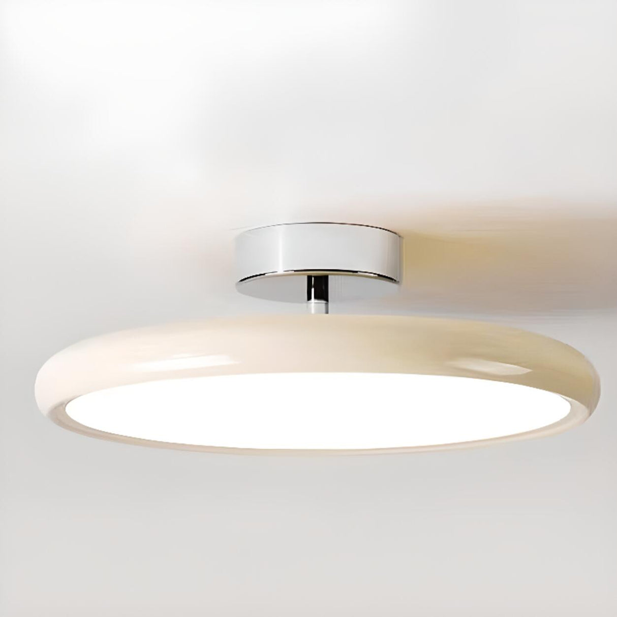 Bedroom Cream Round LED Semi-Flush Mount Ceiling Light Image - 11