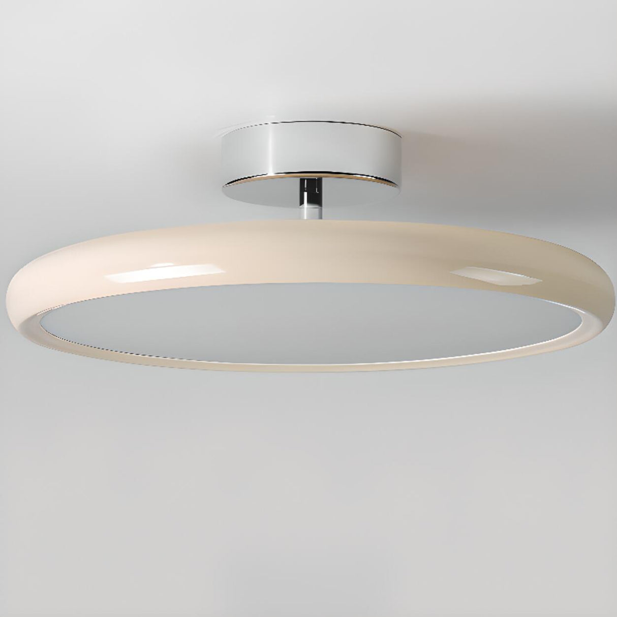 Bedroom Cream Round LED Semi-Flush Mount Ceiling Light Image - 12