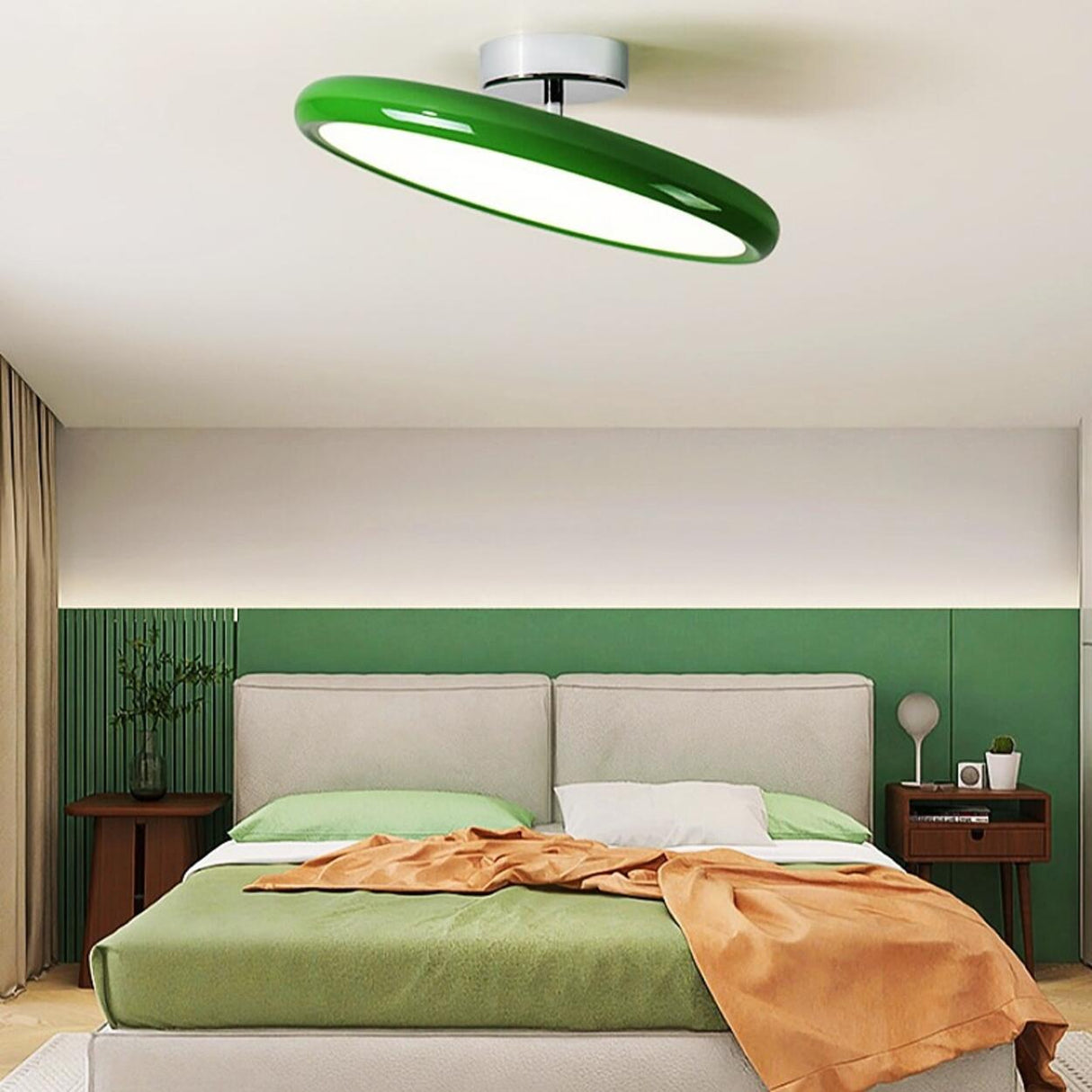 Bedroom Cream Round LED Semi-Flush Mount Ceiling Light Image - 2