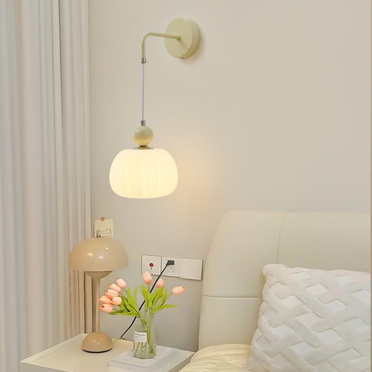 Bedroom Cream Yellow Pumpkin Pendant Wall Sconce Image - 1