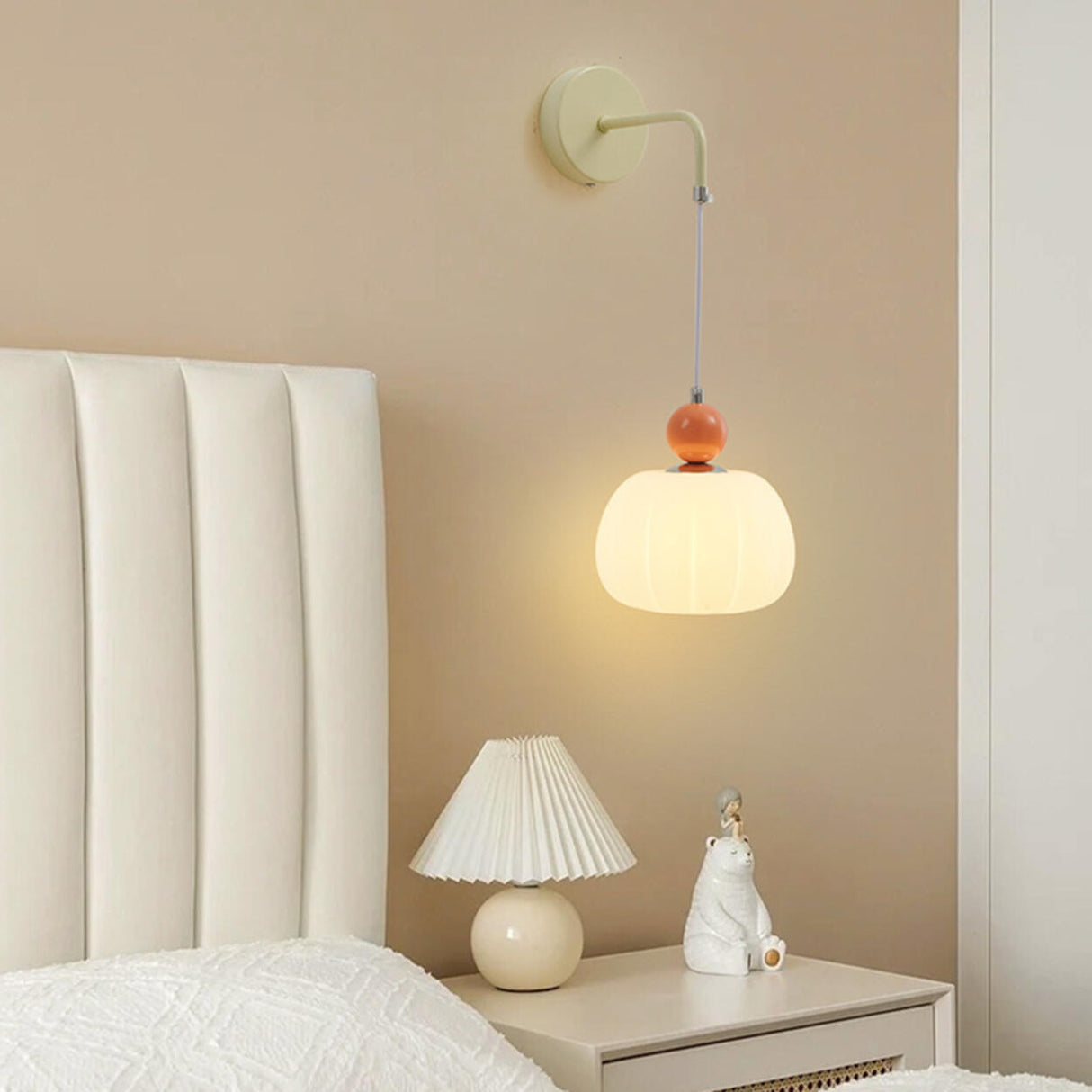 Bedroom Cream Yellow Pumpkin Pendant Wall Sconce Image - 4