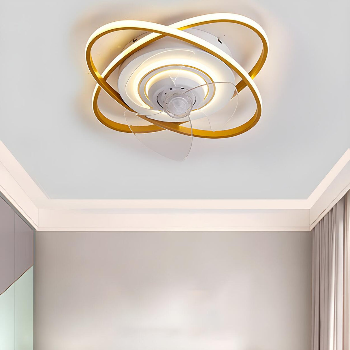 Bedroom Creative 2 Oval Rings Ceiling Fan with Light Image - 16