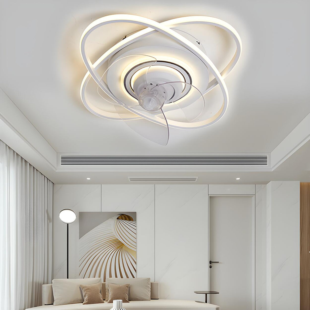 Bedroom Creative 2 Oval Rings Ceiling Fan with Light Image - 18