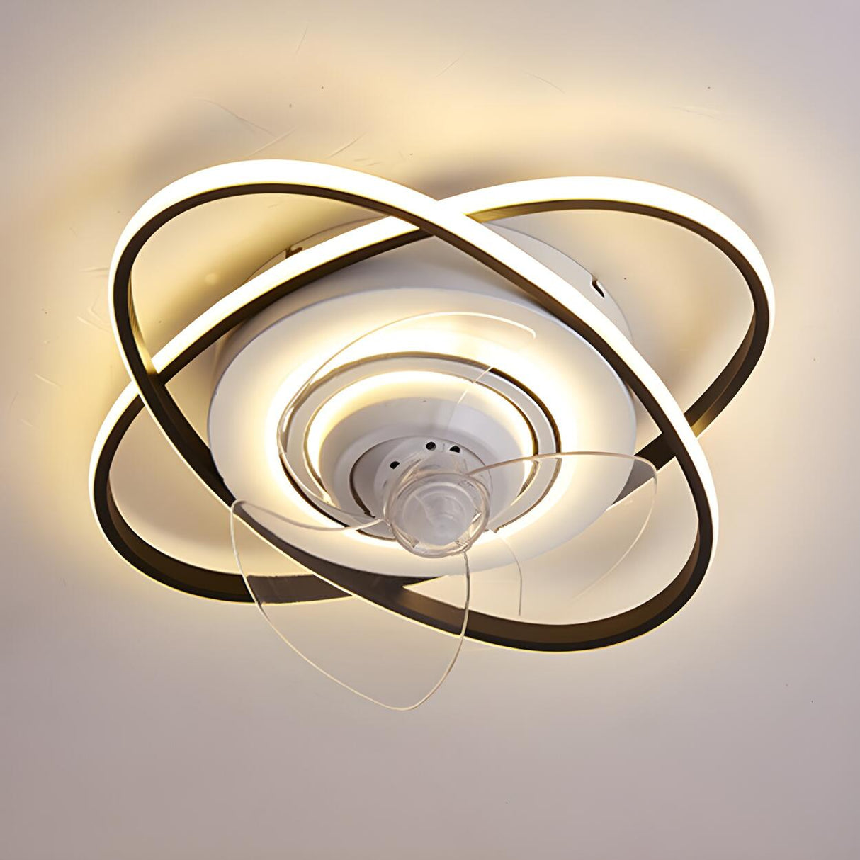 Bedroom Creative 2 Oval Rings Ceiling Fan with Light Image - 9