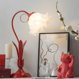 Bedroom Creative Flower Glass Shade Red Table Lamp Image - 2