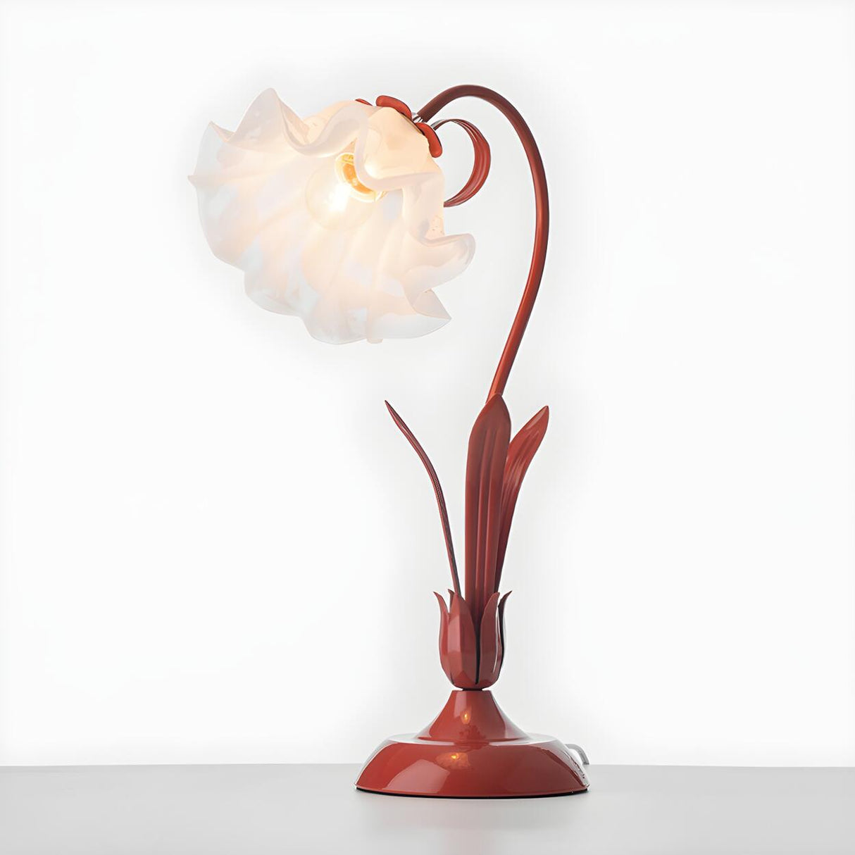 Bedroom Creative Flower Glass Shade Red Table Lamp Image - 7