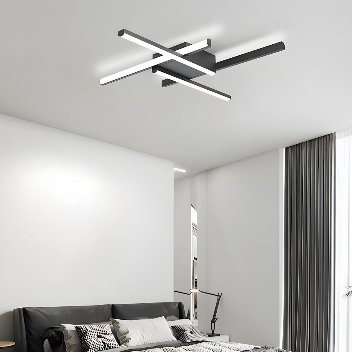 Bedroom Cross Black Linear Semi-Flush Mount Lamp 4-Lamp Image - 11