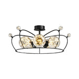 Bedroom Crown Crystal Glass Ball Semi-Flush Mount Light Image - 5