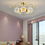 Bedroom Crown Crystal Glass Ball Semi-Flush Mount Light Image - 6