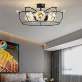 Bedroom Crown Crystal Glass Ball Semi-Flush Mount Light Image - 7