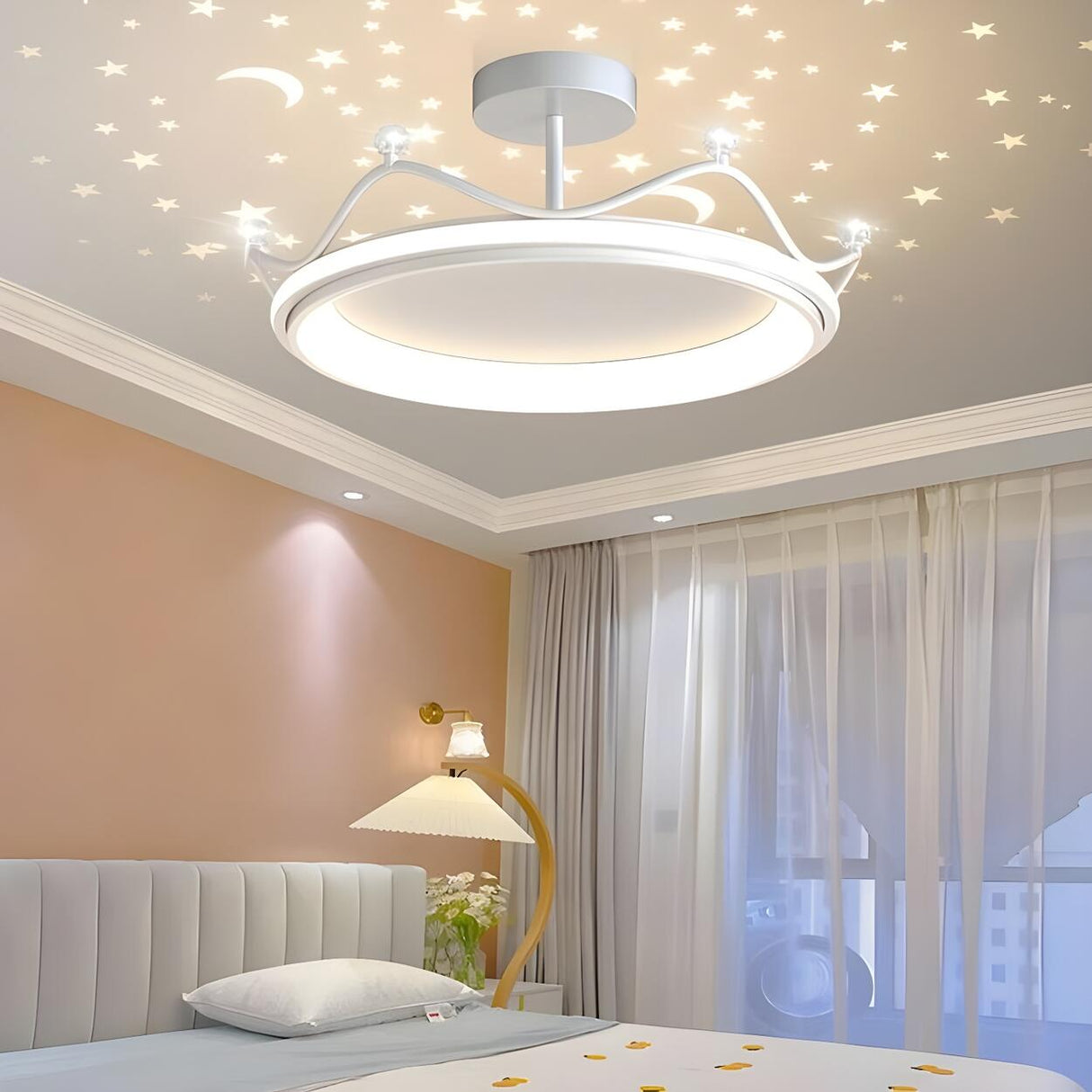 Bedroom Crystal Crown Semi-Flush Mount Ceiling Light Image - 4