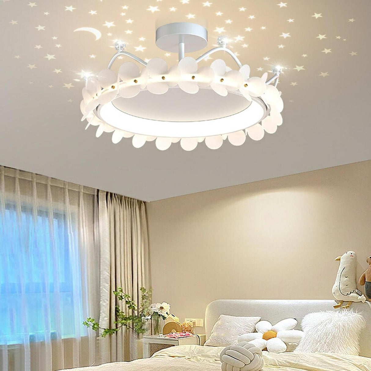 Bedroom Crystal Crown Semi-Flush Mount Ceiling Light Image - 6