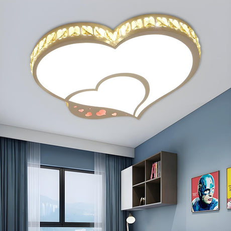 Bedroom Crystal Double Heart LED Flush Mount Light Image - 1