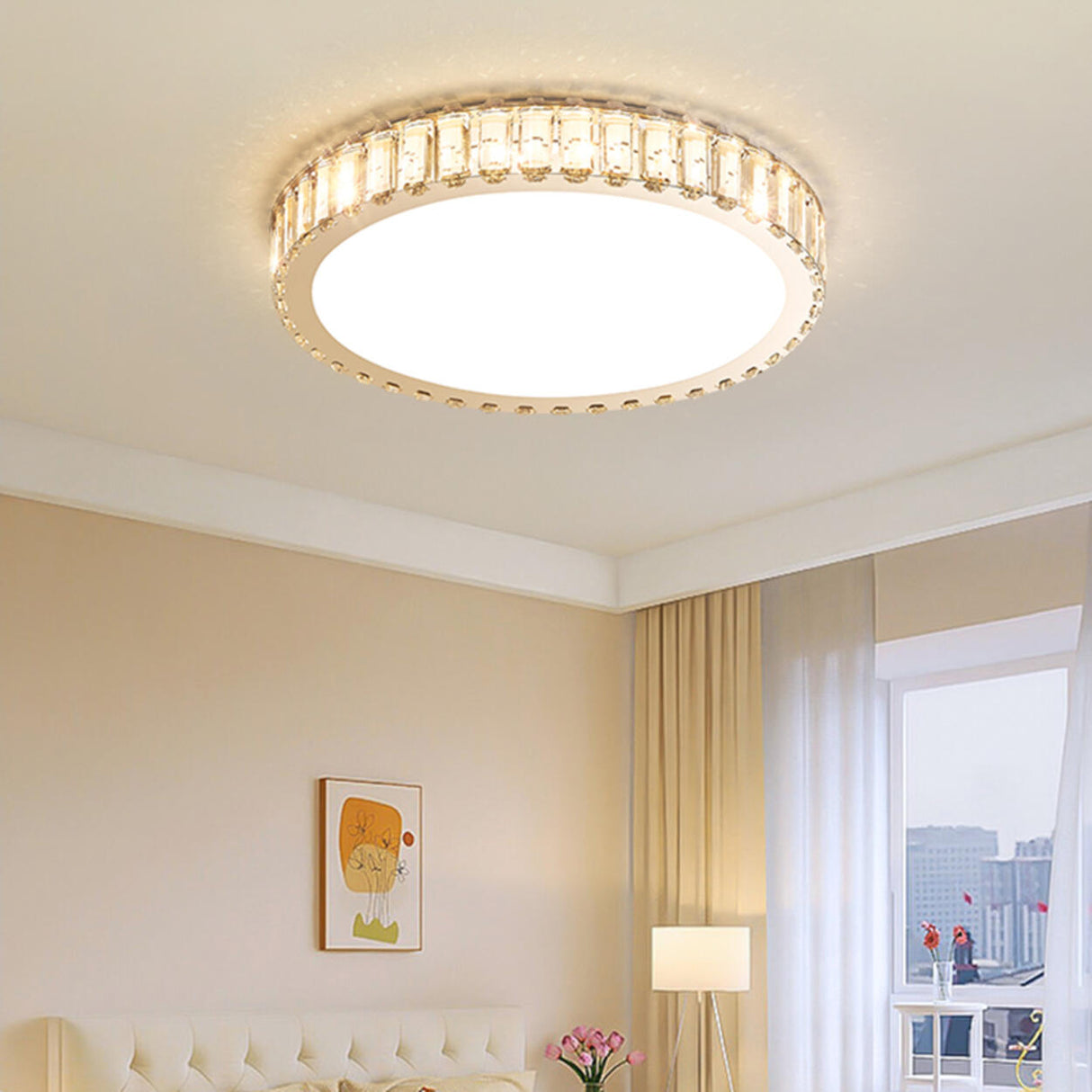 Bedroom Crystal Round LED Flush Mount Ceiling Light Image - 1