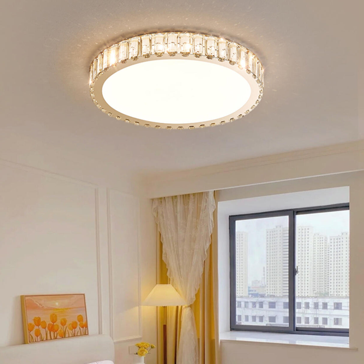 Bedroom Crystal Round LED Flush Mount Ceiling Light Image - 11