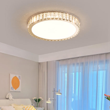 Bedroom Crystal Round LED Flush Mount Ceiling Light Image - 2