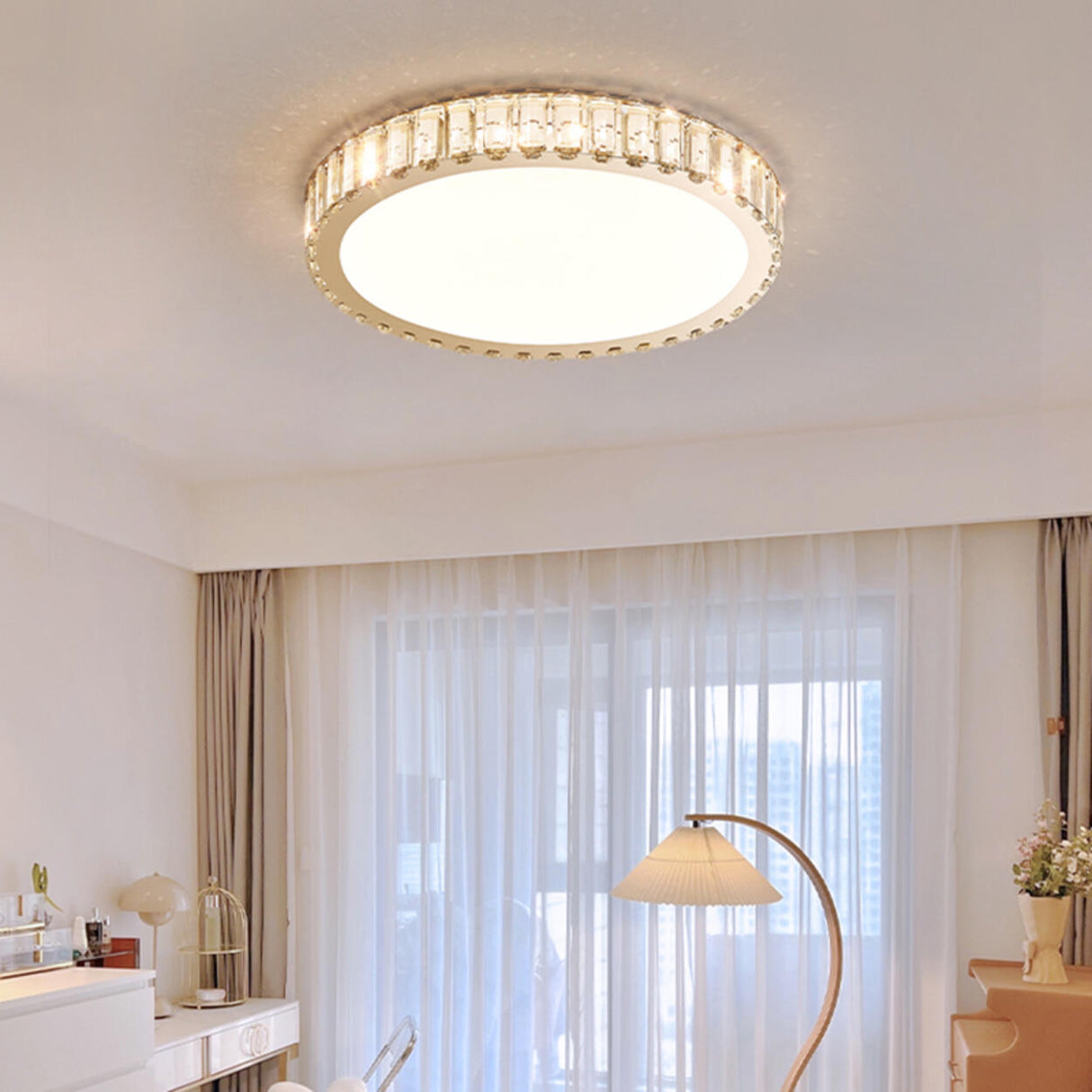 Bedroom Crystal Round LED Flush Mount Ceiling Light Image - 3