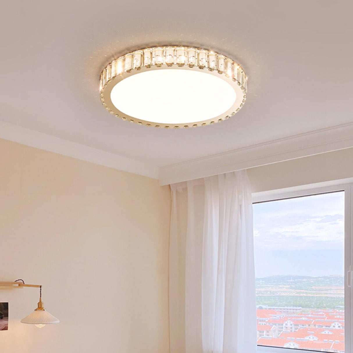 Bedroom Crystal Round LED Flush Mount Ceiling Light Image - 4