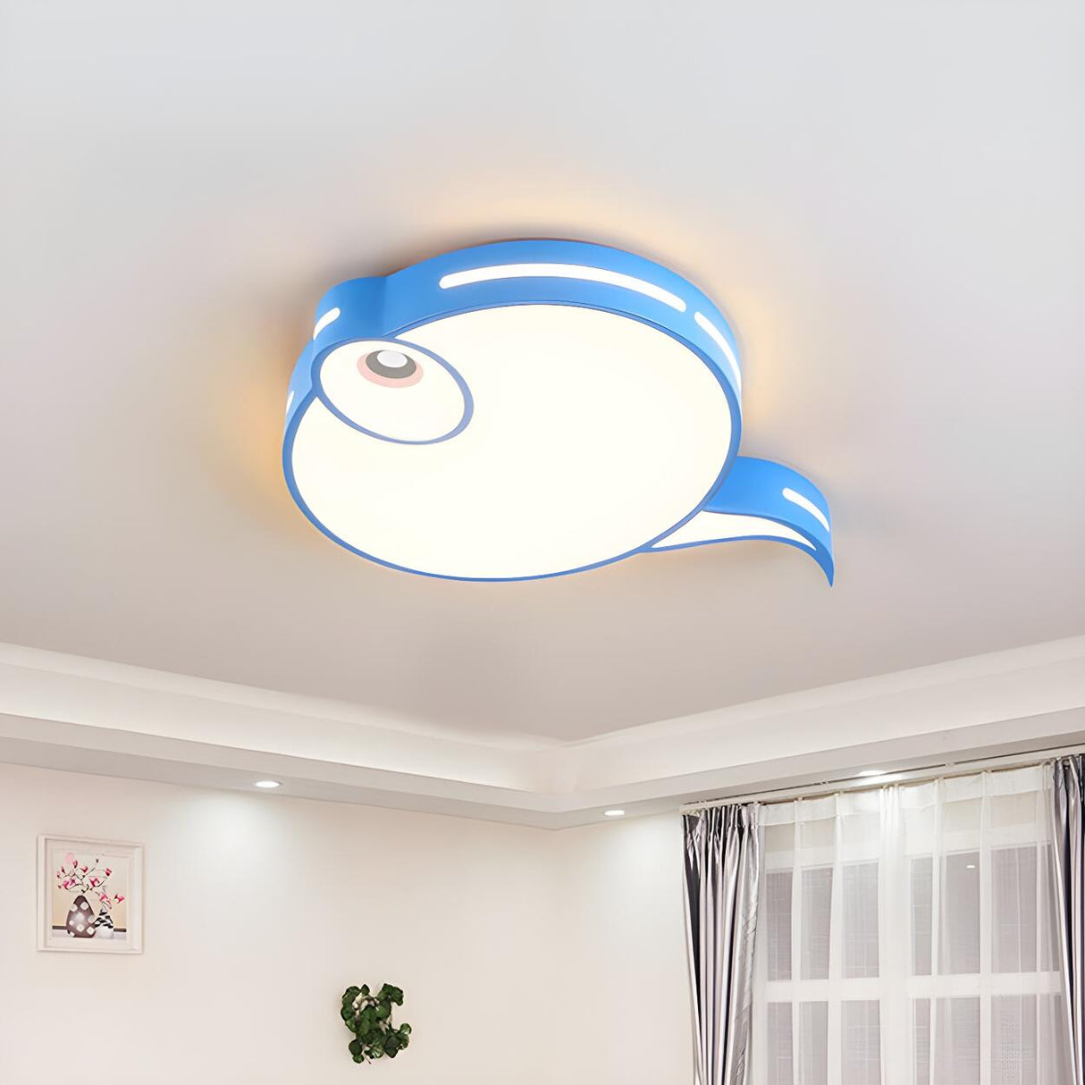 Bedroom Cute Blue Tadpole Small LED Flush Mount Light Image - 1