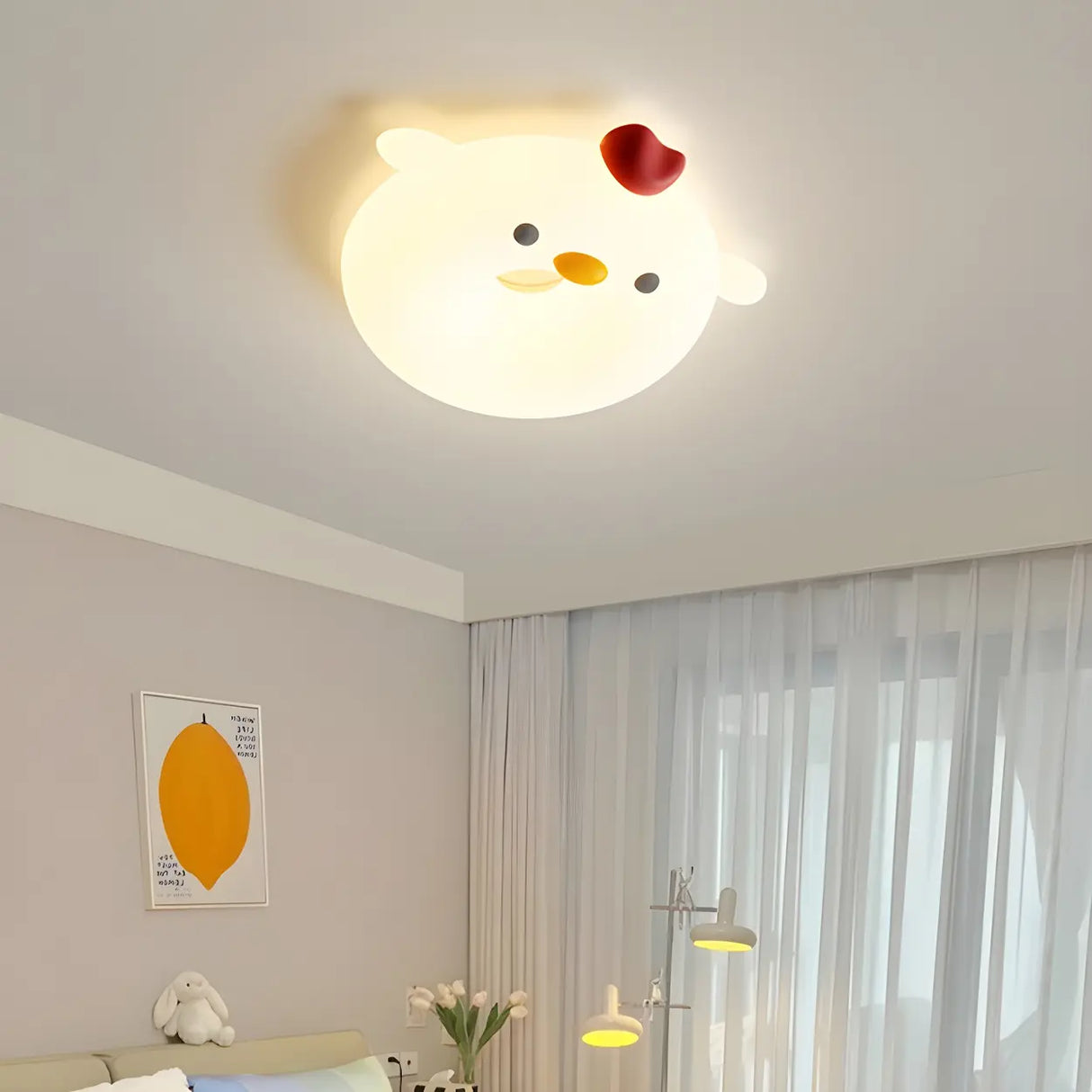 Bedroom Cute Resin Chick-Shaped LED Flush Mount Light Image - 4