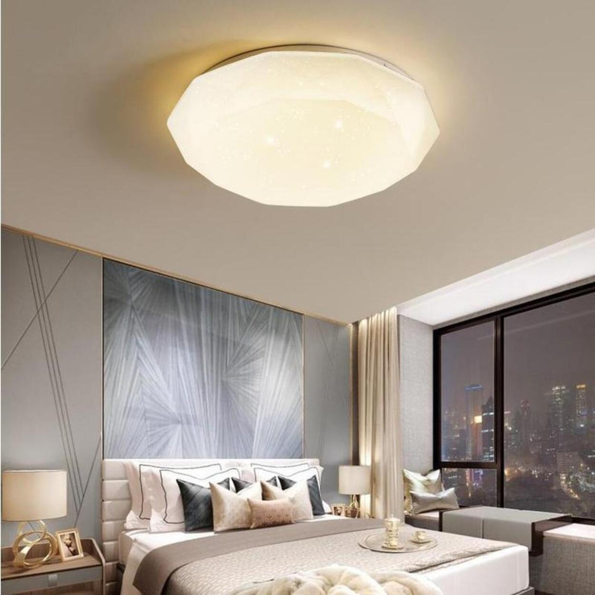 Bedroom Dimmable Faceted Gemstone LED Flush Mount Light Image - 1