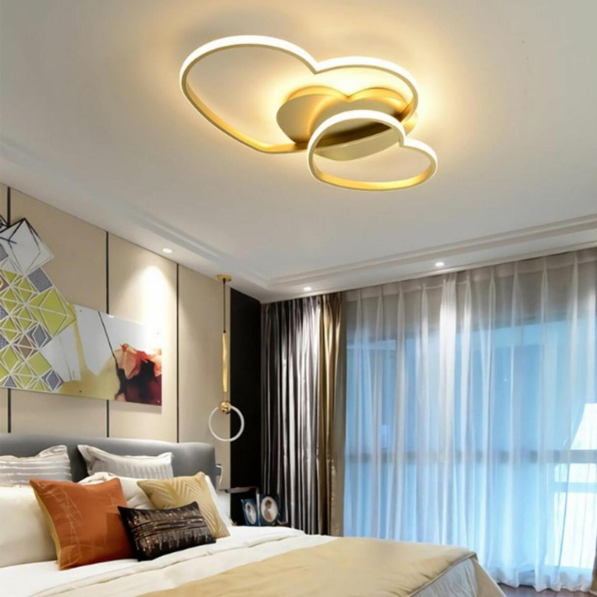 Bedroom Double Loving Heart LED Semi-Flush Mount Light Image - 5