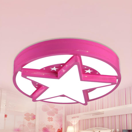 Bedroom Dreamy Pink Star Round LED Flush Mount Light Image - 1