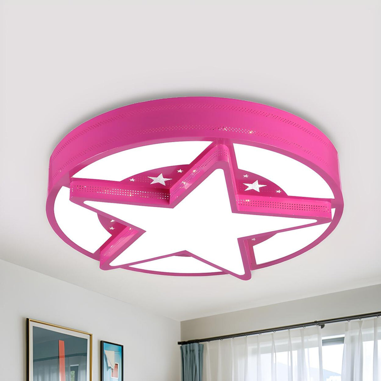 Bedroom Dreamy Pink Star Round LED Flush Mount Light Image - 2