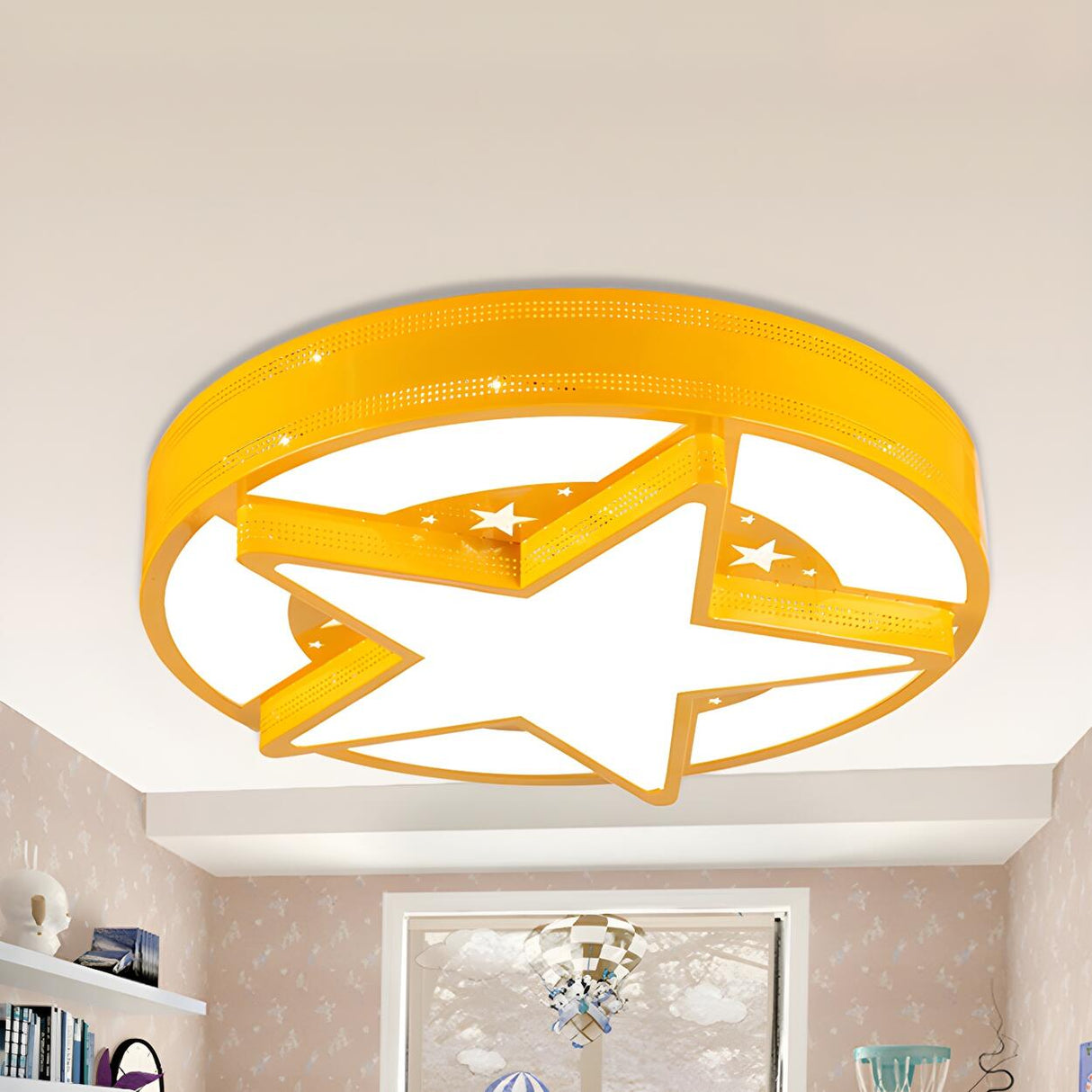 Bedroom Dreamy Pink Star Round LED Flush Mount Light Image - 9