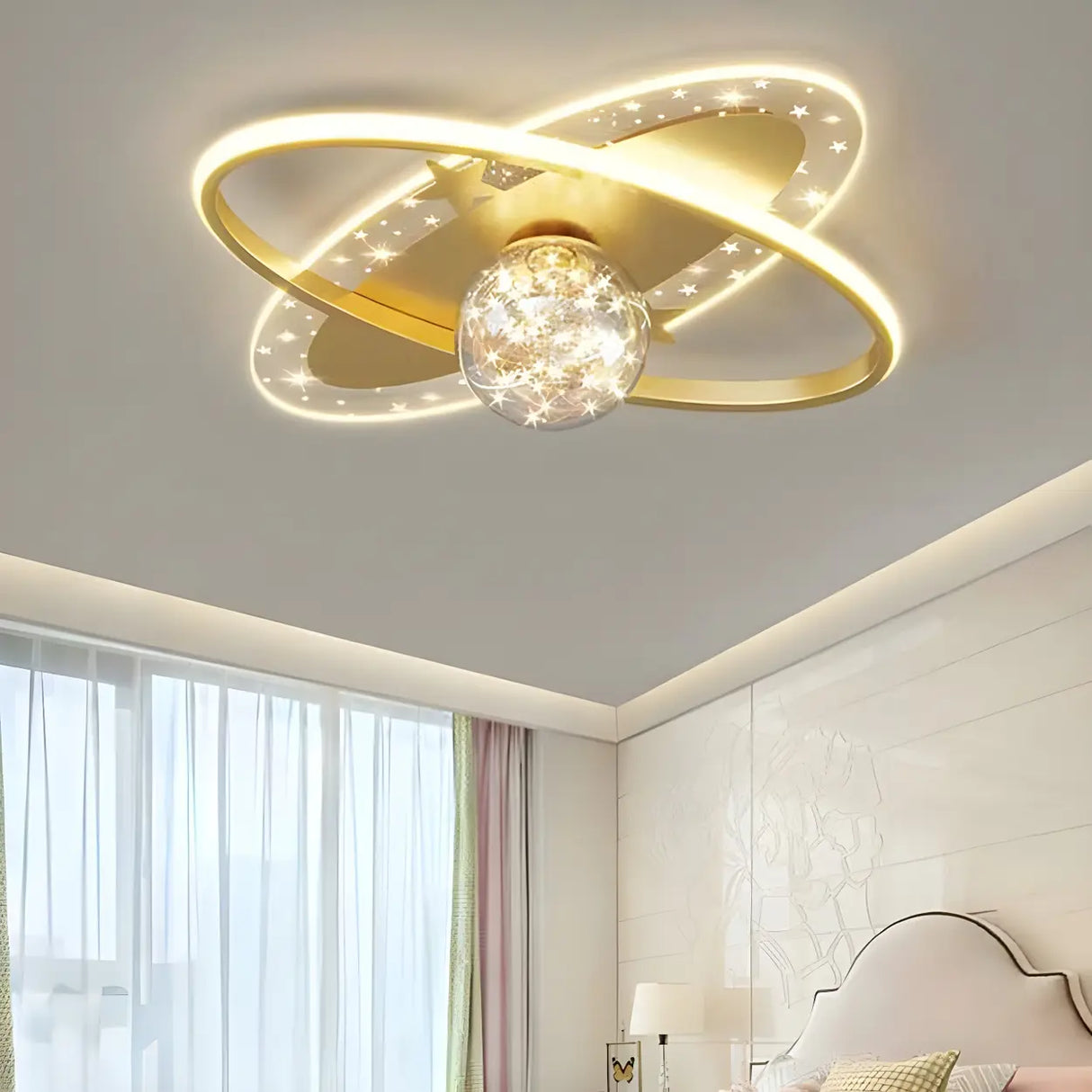 Bedroom Dreamy Star Moon LED Flush Mount Ceiling Light Image - 11