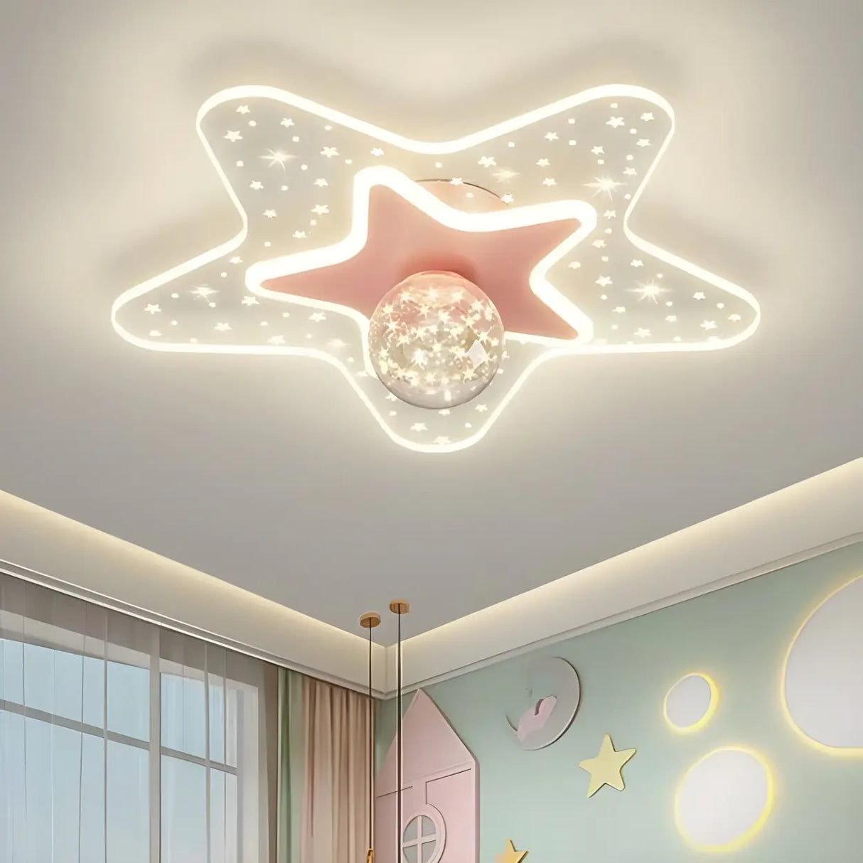 Bedroom Dreamy Star Moon LED Flush Mount Ceiling Light Image - 3