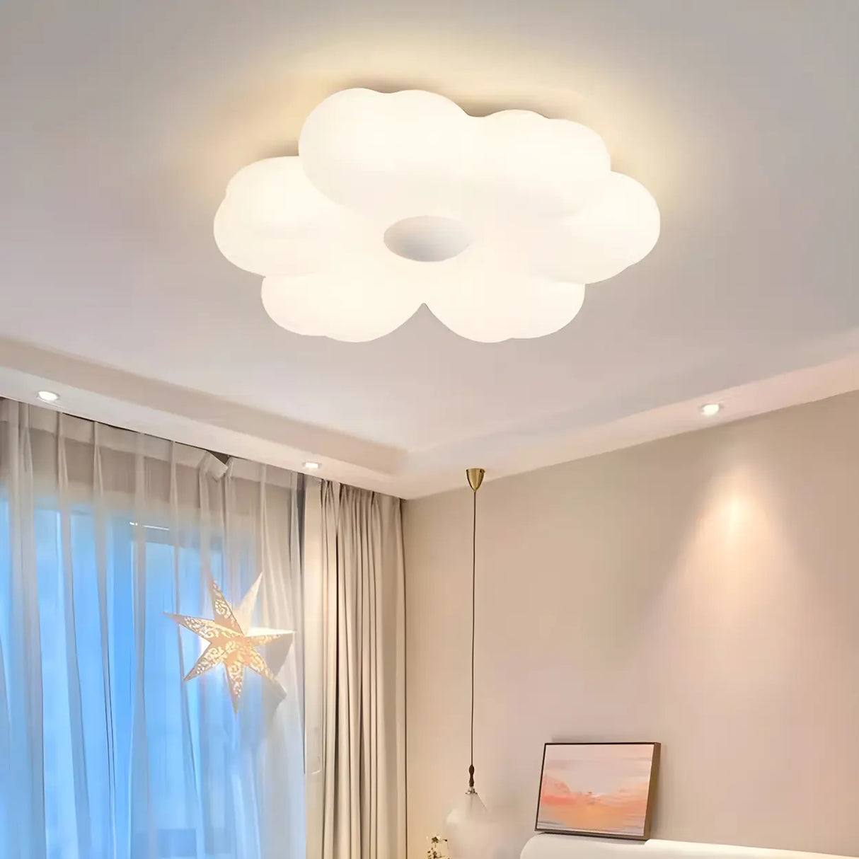 Bedroom Dreamy White Flower LED Flush Mount Light Image - 2