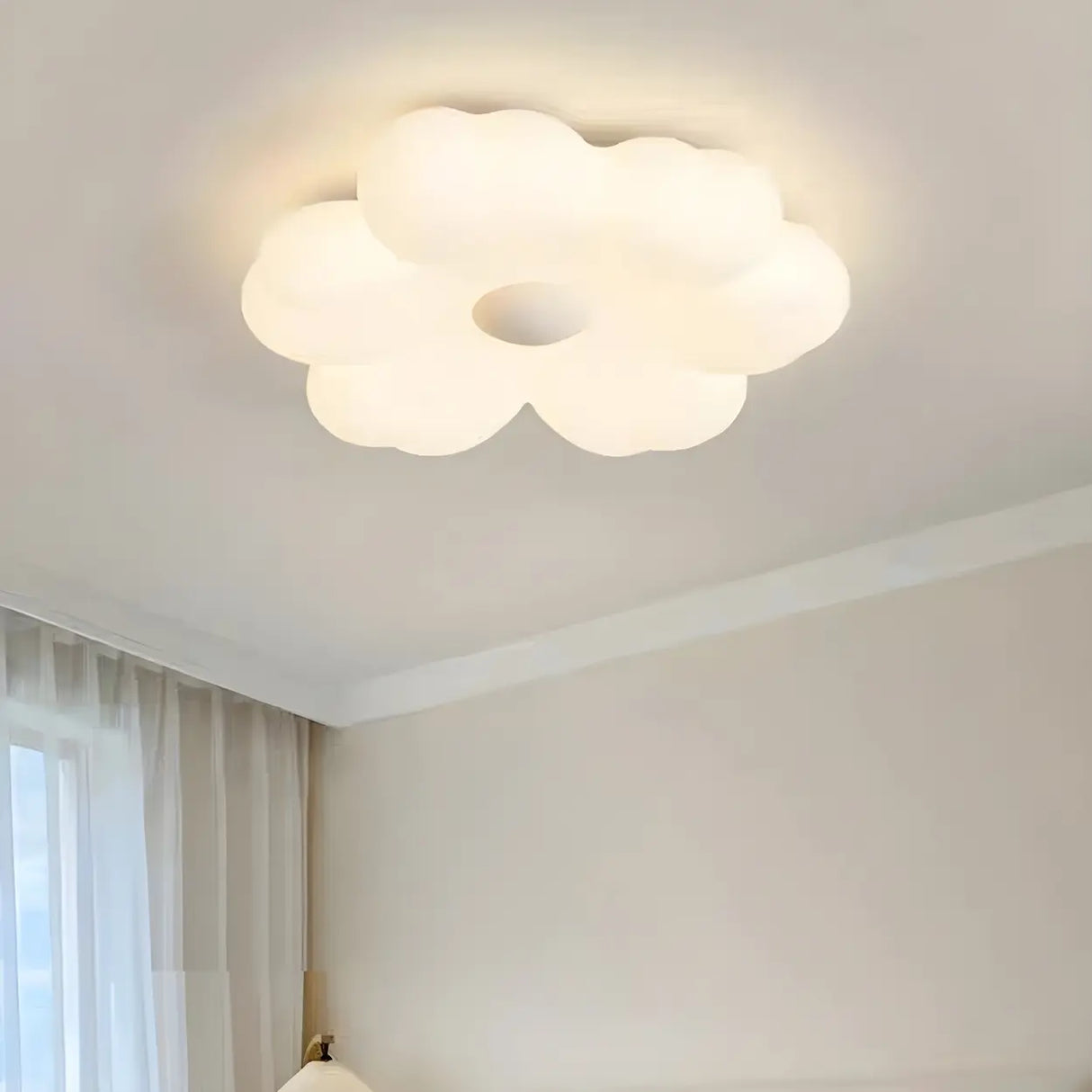 Bedroom Dreamy White Flower LED Flush Mount Light Image - 4