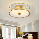 Bedroom Drum Gold Crystal Flush Mount Ceiling Light Image - 1