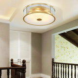 Bedroom Drum Gold Crystal Flush Mount Ceiling Light Image - 3