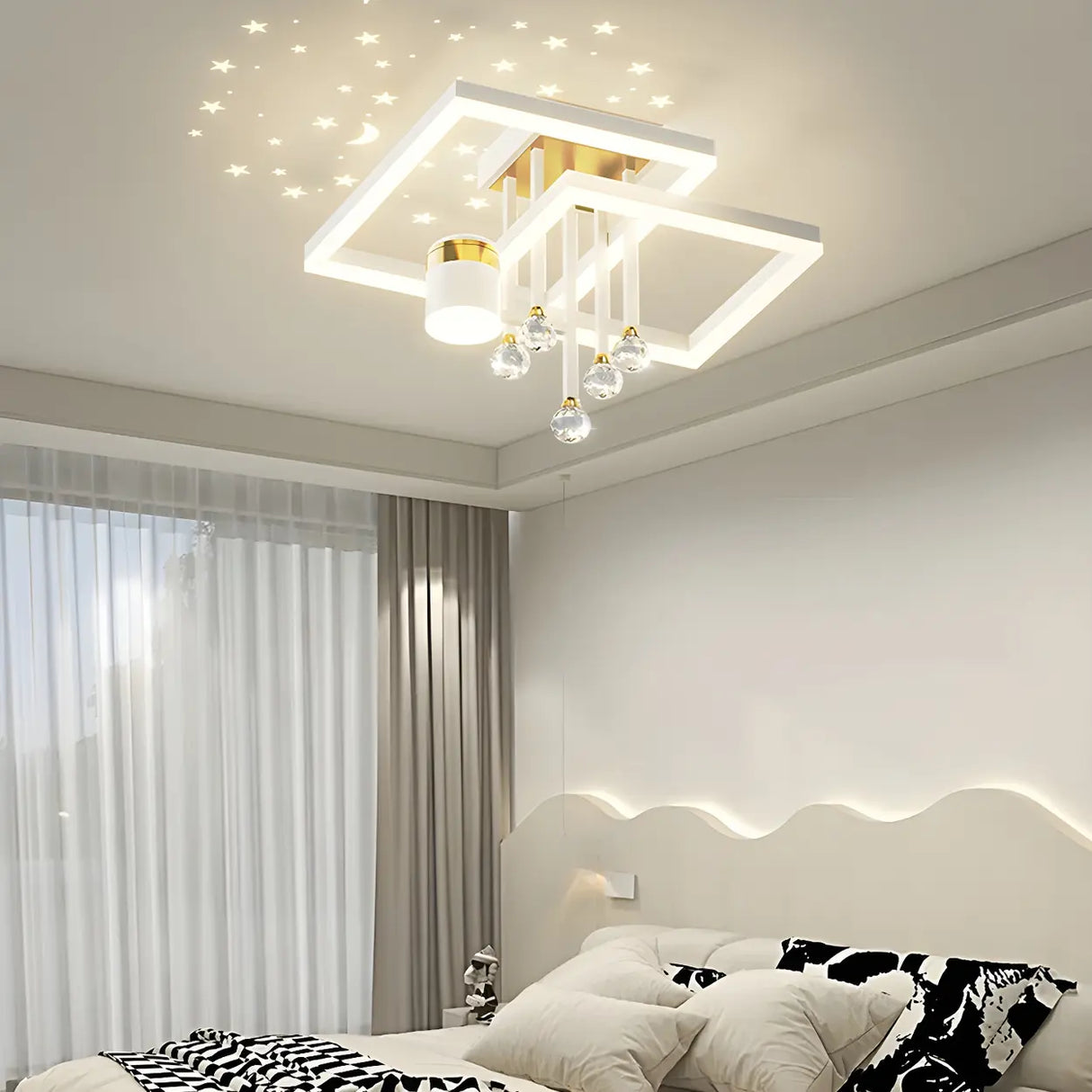 Bedroom Dual Circular Semi-Flush Mount Ceiling Light Image - 3