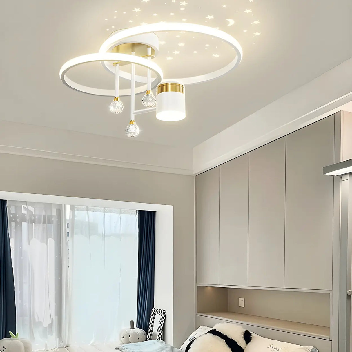 Bedroom Dual Circular Semi-Flush Mount Ceiling Light Image - 4