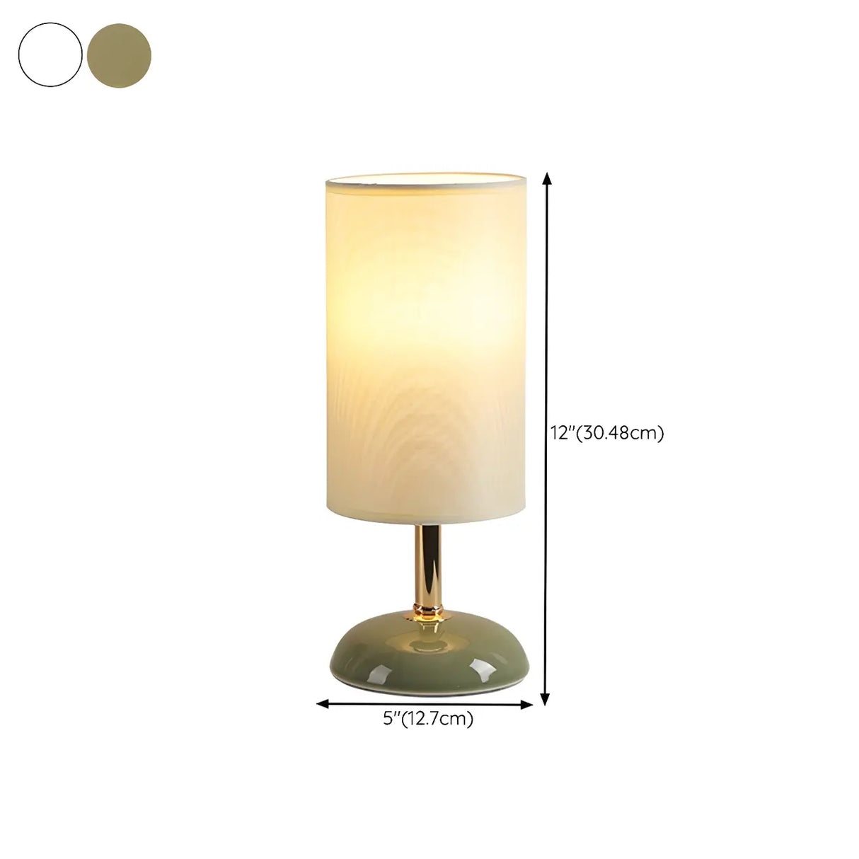 Bedroom Elegant Cylinder Fabric Green Base Table Lamp 