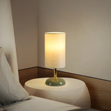 Bedroom Elegant Cylinder Fabric Green Base Table Lamp Image - 3