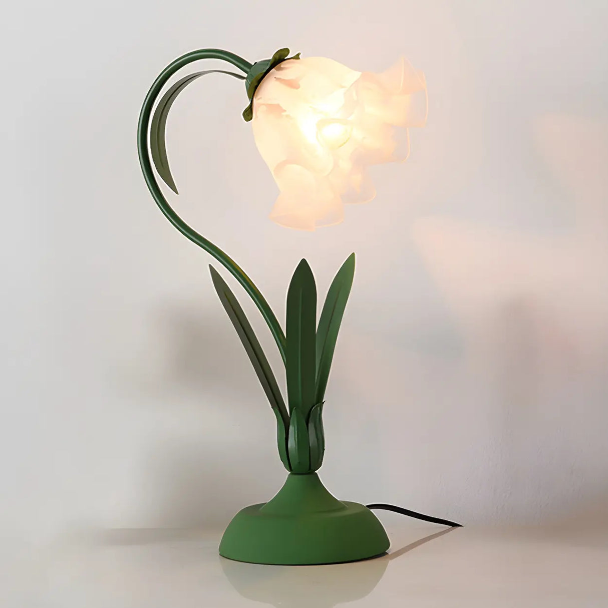 Bedroom Elegant Green Tulip Flower Glass Table Lamp Image - 2