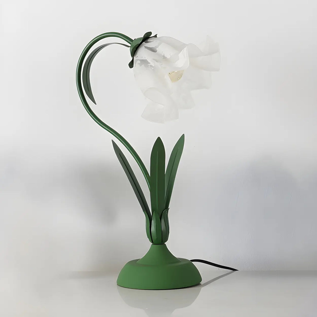 Bedroom Elegant Green Tulip Flower Glass Table Lamp Image - 8