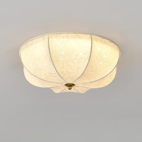 Bedroom Elegant White Fabric Flush Mount Ceiling Light Image - 2