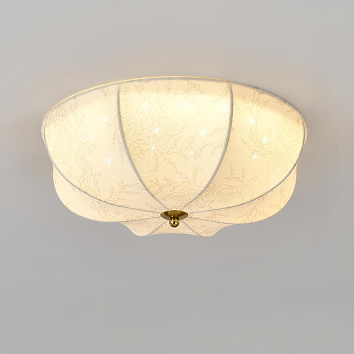 Bedroom Elegant White Fabric Flush Mount Ceiling Light Image - 3