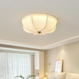 Bedroom Elegant White Fabric Flush Mount Ceiling Light Image - 4