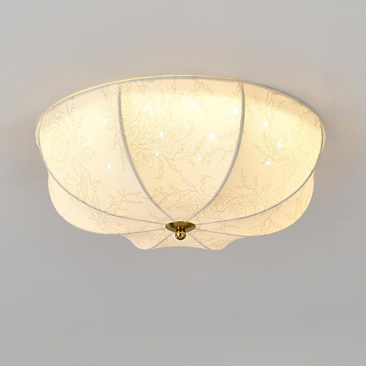 Bedroom Elegant White Fabric Flush Mount Ceiling Light Image - 5