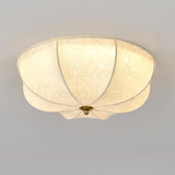 Bedroom Elegant White Fabric Flush Mount Ceiling Light Image - 5