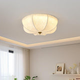 Bedroom Elegant White Fabric Flush Mount Ceiling Light Image - 6