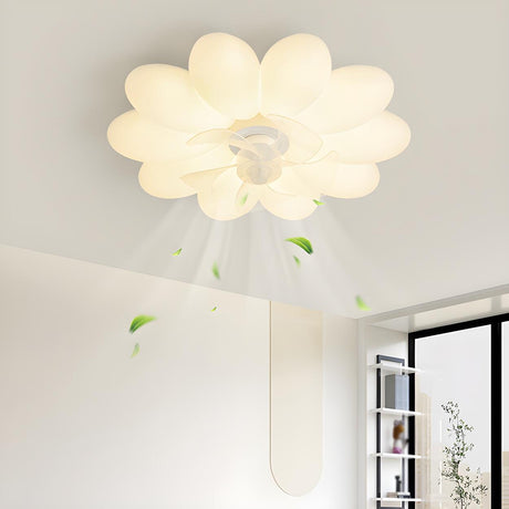 Bedroom Elegant White Flower LED Ceiling Fan with Light Image - 1