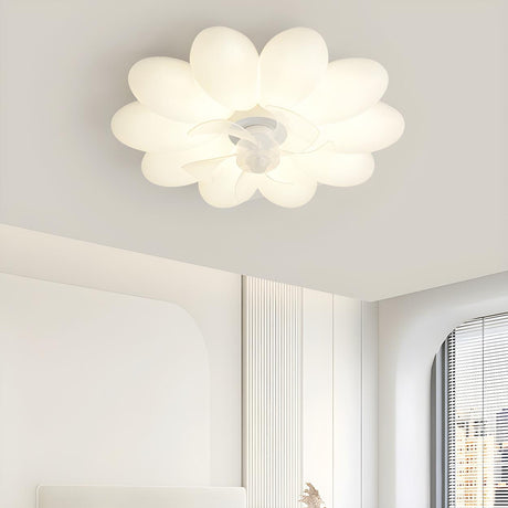 Bedroom Elegant White Flower LED Ceiling Fan with Light Image - 2