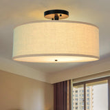 Bedroom Fabric Drum LED Semi-Flush Mount Ceiling Light Image - 1